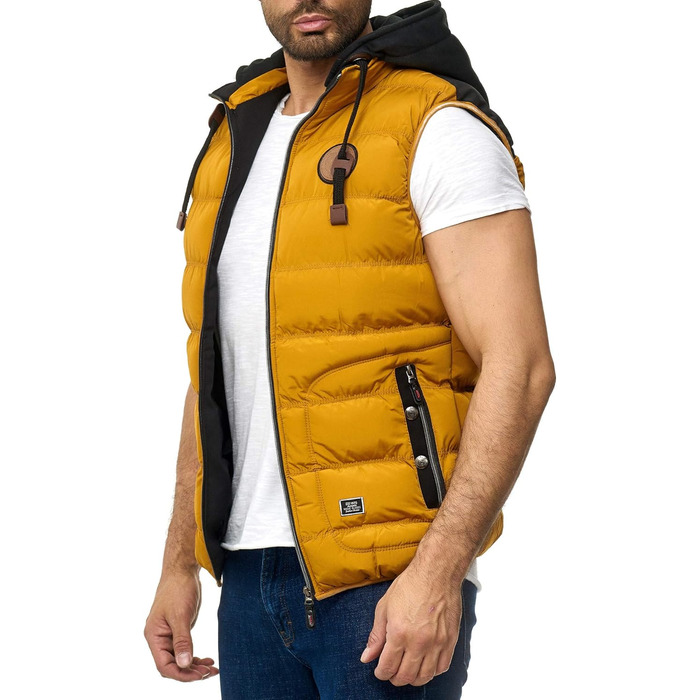 Чоловіча тепла жилетка Backrock Sim-Fit з відстібною капюшоном та коміром, сучасна стегані жилетка (M, гірчичний)