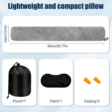 Подушка для шиї у вигляді U, Memory Foam, з чохлом, навушниками, маскою для сну, сіра. Для подорожей, авто, офісу