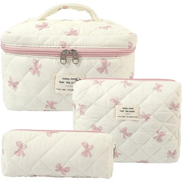 Набір косметичок з квітами для дівчаток, набір культуртреш для жінок, степкова косметичка для макіяжу, бавовняний культуртреш, косметичка Coquette, естетичні речі Clean Girl, косметична сумка (біло-рожева стрічка)
