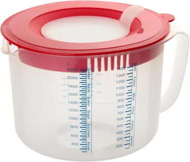 Dr. Oetker 1531 Baking Scale Ø 17 cm, analog kitchen scale (color: white) & measuring and mixing jug 2.2 L, measuring jug with different measuring scales (color: Red/Transparent), quantity: 1 piece