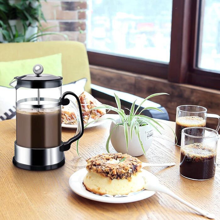 Френч-прес для кави з нержавіючою сталлю, 1000 мл, скляний, чорний