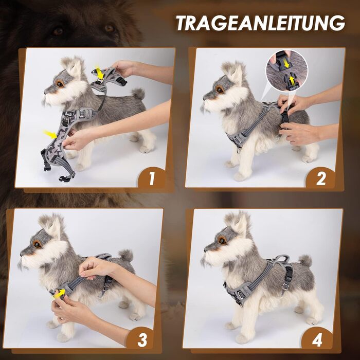 Шлейка для собак великих порід, анти-тяга, з 2 карабінами та зручною ручкою, регульована, світловідбиваюча, з м'якою підкладкою (L), колір: Tarngrau