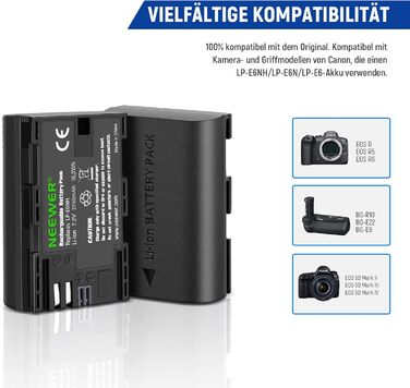 Запасний акумулятор Neewer N для Canon EOS 7D Mark II та інші моделі, 2 шт. 2000mAh, комплект з зарядним пристроєм (LP-E6NH)