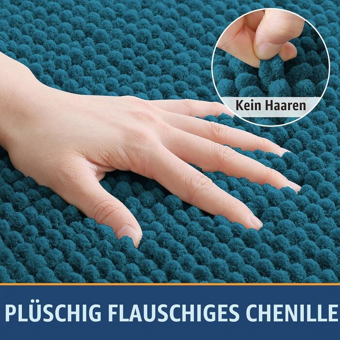 Товстий килимок у ванну Homaxy з chenille, 61×120 см, протиковзкий та гігроскопічний килим для душу, сталево-синій