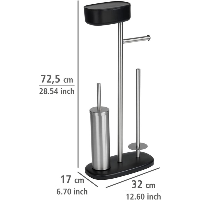 Набір для туалету WENKO Rivazza: тримач туалетного паперу з полицею, тримач для щітки, тримач для запасних рулонів, нержавіюча сталь, білий (чорний)