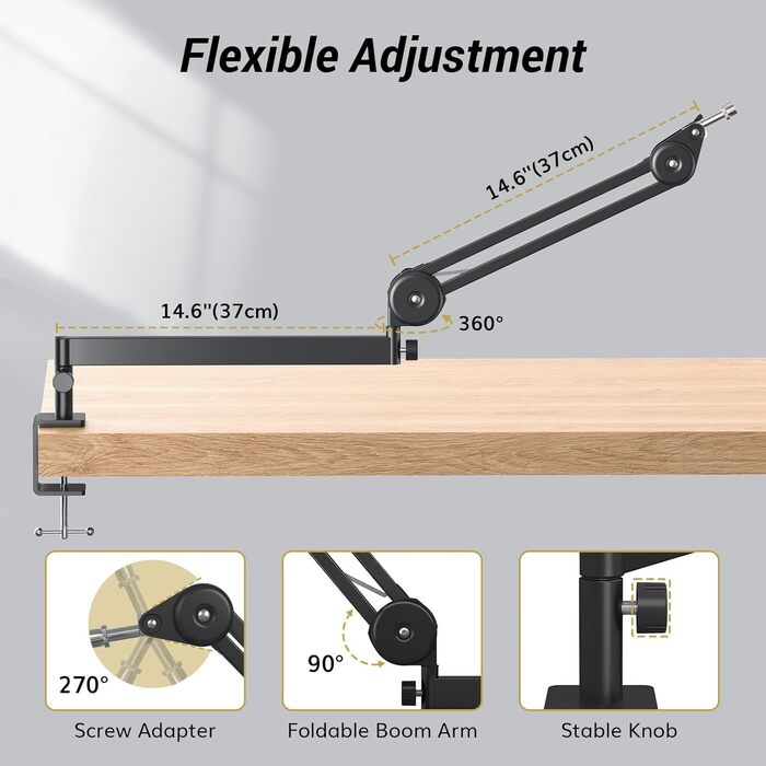 Кріплення для мікрофона TONOR T20LP - низькопрофільний тримач для геймінгу та подкастингу, чорний, з прихованою пружиною