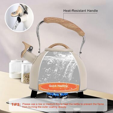 Чайник для плити Vegoran 3 літри, з гучним свистком, з нержавіючої сталі з дерев'яним декором, з клапаном, для чаю, кави, молока (зелений)