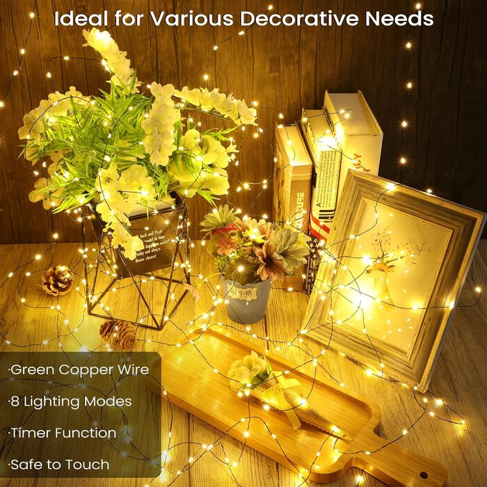 Гірлянда світлодіодна BrizLabs 40м, 800 LED, тепле біле світло, для прикраси дому, саду, балкону, вечірки. Водостійка, 8 режимів