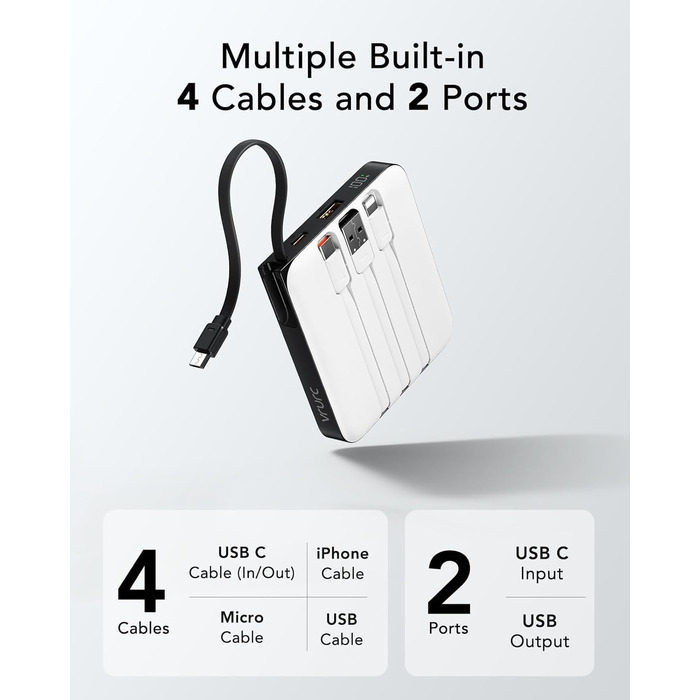 Power Bank VRURC 10000mAh з кабелем: компактний акумулятор USB-C, 22.5W, LED-дисплей, сумісний з iPhone та Huawei (зелений)