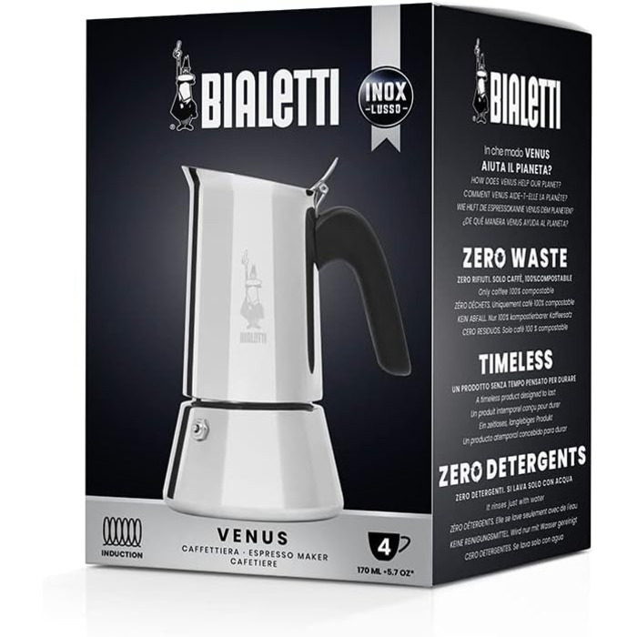 Кавомашина Bialetti Venus Induction - 4 чашки, нержавіюча сталь, срібна