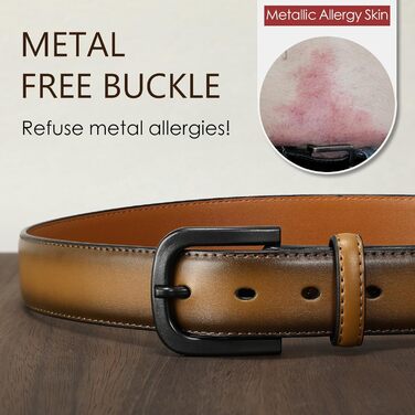 Чоловічий шкіряний ремінь VONMELLI без металу, TSA-сертифікований, для джинсів, з гіпоалергенною застібкою, розмір пояса 48-52