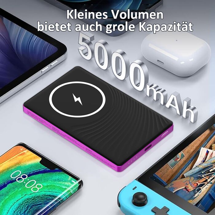 Power Bank Dbasne Магнітний 5000mAh з PD 20W та QC 3.0 для iPhone 16/15/14/13 (Lila)