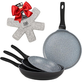 Набір сковорідок Induktion 20+24+28 + Сковорода для млинців - Набір антипригарних сковорідок для всіх типів плит, включаючи індукційну - Сковороди з алюмінію