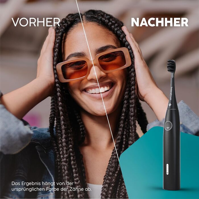 Електрична звукова зубна щітка happybrush® Eco Vibe 3 - Тест-переможець - 100 днів тестування. В комплекті 4 насадки. Чорний колір.