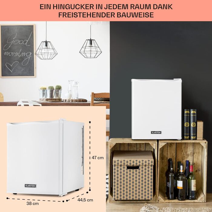 Klarstein Mini Fridge - 23L Compact Refrigerator for Drinks & Cosmetics - Quiet Mini Bar with Adjustable Shelf - Skincare Fridge 5-15°C (White)