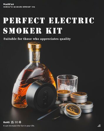 Електричний набір для копчення віскі з 6 ароматами, чанчики для диму, для коктейлів та бурбону, подарунок для батька, чоловіка та поціновувачів віскі