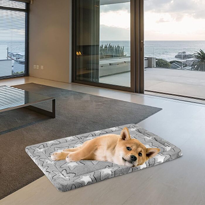 EMPSIGN Dog Bed, Medium Dogs, Washable Dog Cushion (cool and warm), Dog Mat made of high-density foam for crates, grey, 76x51x2.8cm