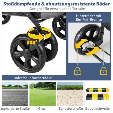 Візок для собак Costway, складаний, до 40 кг, з подушкою, сітковими вікнами та полицею, з двома дверцятами та бічними кишенями, сірий