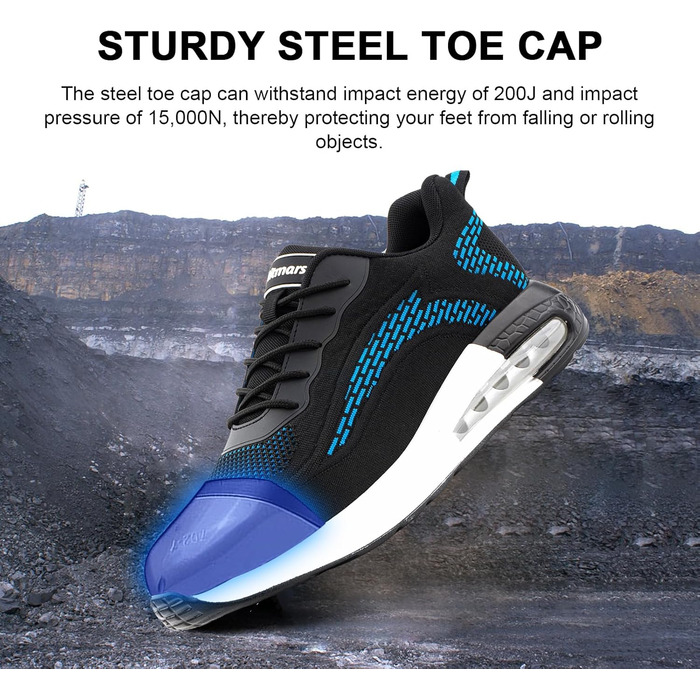 Черевики робочі чоловічі/жіночі Hitmars, захисні черевики з металевим підноском, зручні кухарські черевики, легкі черевики, черевики для дахів, чорний/синій, EU36-48