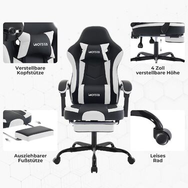 Геймерське крісло Ergonoma з підставкою для ніг, чорно-біле - Офісне крісло з підтримкою попереку
