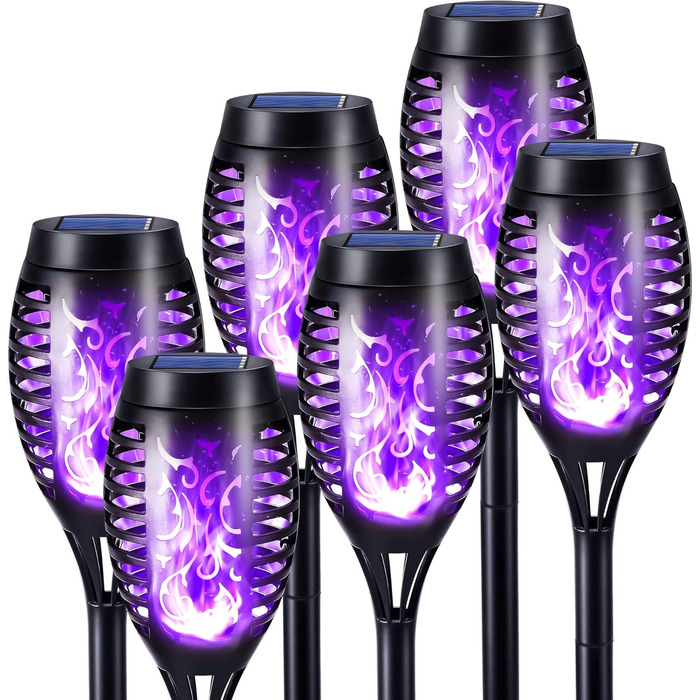 Geemoo Solar Garden Lights - 6 Pack, Realistic Flame Effect, IP65 Waterproof, Warm White
