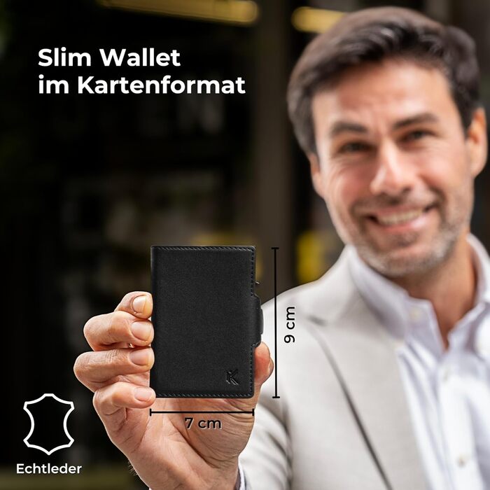 Чоловічий шкіряний гаманець KIDMAN Icarus Slim із захистом RFID, алюмінієвим футляром, монетницею, відділенням для купюр, на 8 карт, зелений
