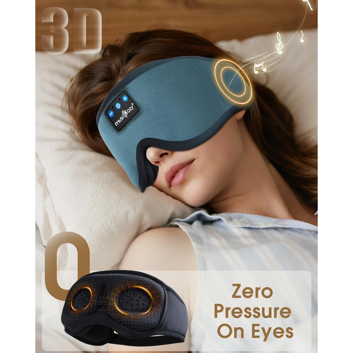 Маска для сну Musicozy з навушниками Bluetooth | 100% затемнення, для подорожей, преміум якість | Подарунок для чоловіків та жінок (Синій)