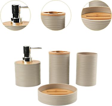 Набір аксесуарів для ванної кімнати Perfk: мильниця, стакан для води, тримач для зубних щіток, зелений (бежевий)