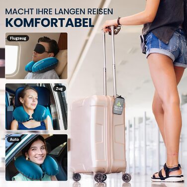 Надувна подушка для шиї HIKENTURE для подорожей літаком, потягом - сірий, темно-синій