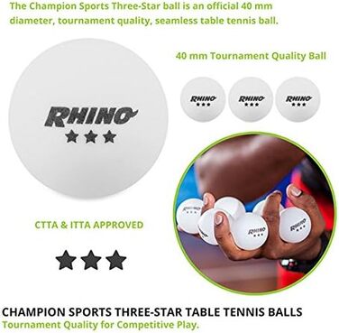 Champion Sports Тенісні м'ячі для настільного тенісу, 3 зірки (білі, 38 шт)