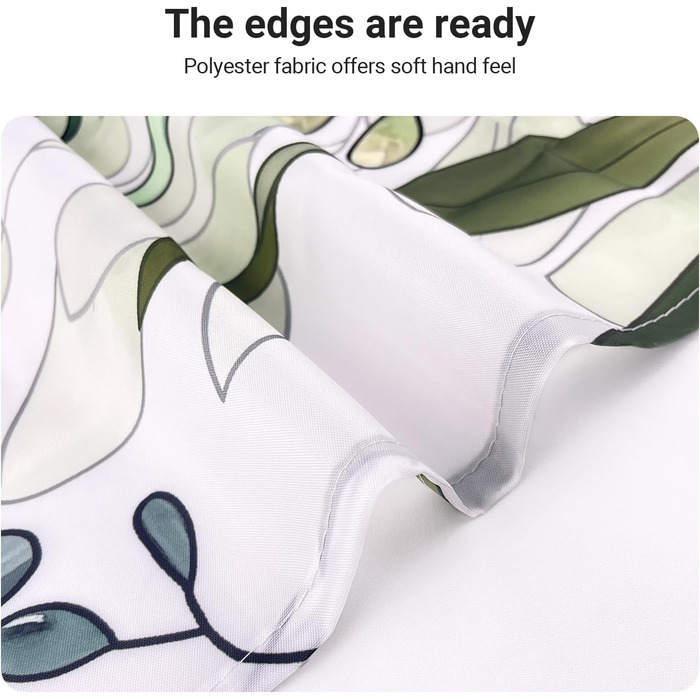 Штора для душу 200x200 см, зелені листки, антигрибкова, водовідштовхувальна, текстильна, поліестер, з кільцями (12 шт.) для ванної кімнати