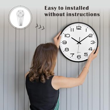 Plumeet 40.6cm Extra Large Wall Clock, Non-Ticking Silent Quartz Decorative Clocks, Modern Style Good for Living Room, Kitchen, Living Room, Bedroom, Office, Large 3D Number Display (White)