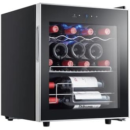 Kalamera 28-Bottle Wine Refrigerator with Touch Panel, Stainless Steel Door, 5-18°C Cooling Zone, Removable Wooden Shelves - KRC-86FCSS-W