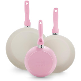 Набір сковорідок GreenPan Rio, рожевий (3 шт.), діаметр 17.8, 24.1, 27.9 см, антипригарне покриття Ceramic, без PFAS, для плити та духовки