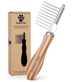 Гребінець для собак та котів Golden Pets Entfilzer Kamm для середньої та довгої шерсті | Підходить для собак та котів будь-якого розміру | Зі згладженими зубцями | + Е-book з догляду за шерстю (9 лез з бамбука)