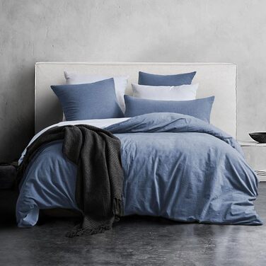 MILDLY Duvet Cover 240 x 260 cm, Cotton, Washed, Öko-TEX, Blue, Duvet Cover with Zipper, Bedding 240 x 260 cm, for Adults, Cotton with 2 Pillowcases, 65 x 65 cm
