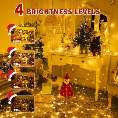 Гірлянда світлодіодна 60м, 600 LED, для декорування приміщень та вулиці, 8 режимів, таймер, IP44, тепле світло, для ялинки, балкона, вікна, саду, вечірки