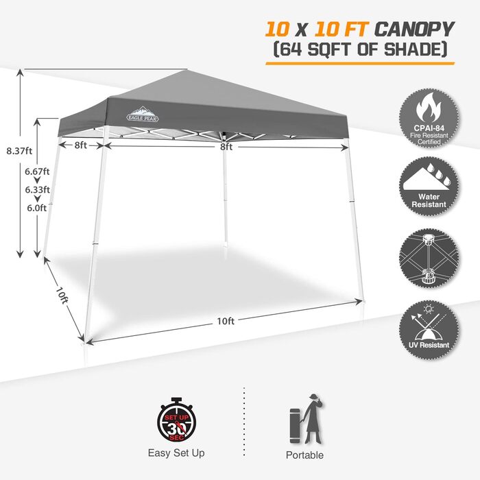 EAGLE PEAK 3x3m Event Tent with Slanted Legs, Pop-up Pavilion for Outdoor Use, UV Protection 50+, Waterproof, Foldable, Folding Gazebo for Camping, Garden, Party, Dark Blue (Gray)