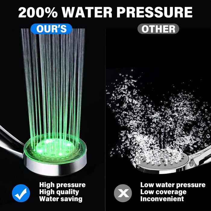 JINYOMFLY LED Shower Head with Lights, Shower Head with LED Lighting, 15CM Shower Head Color Changing, 3 Shower Modes Shower Light, Shower Head Light with Liquid Silicone Nozzle (Round)