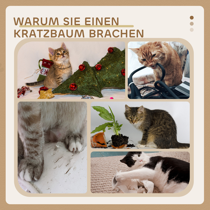 PawHut Дряпка для котів 72 см, котячий комплекс з плюшевими кульками, сизалевими стовпами, платформою, дряпалкою, багатоярусна котяча дряпка, кігтеточка, для середніх котів, кремово-білий | Aosom