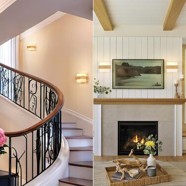 Настінний світильник Gleonlux Wandleuchte Holz, Внутрішнє освітлення в стилі ретро, Boho, Industrial, для дому, сходи, вітальня, спальня, коридор, матеріал: дерево, тканина, цоколь E14, розмір 22.5x13x20 см