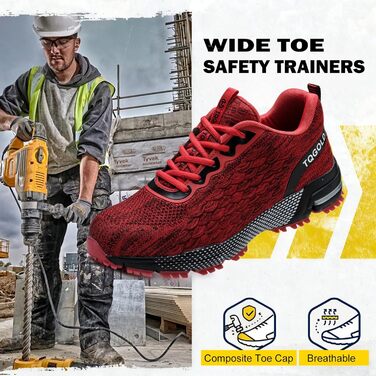 Черевики робочі AONEGOLD чоловічі/жіночі, спортивні, з металевим носком, антиковзаючі, дихаючі, розмір 36-48 EU, 43 EU, 8391, червоні