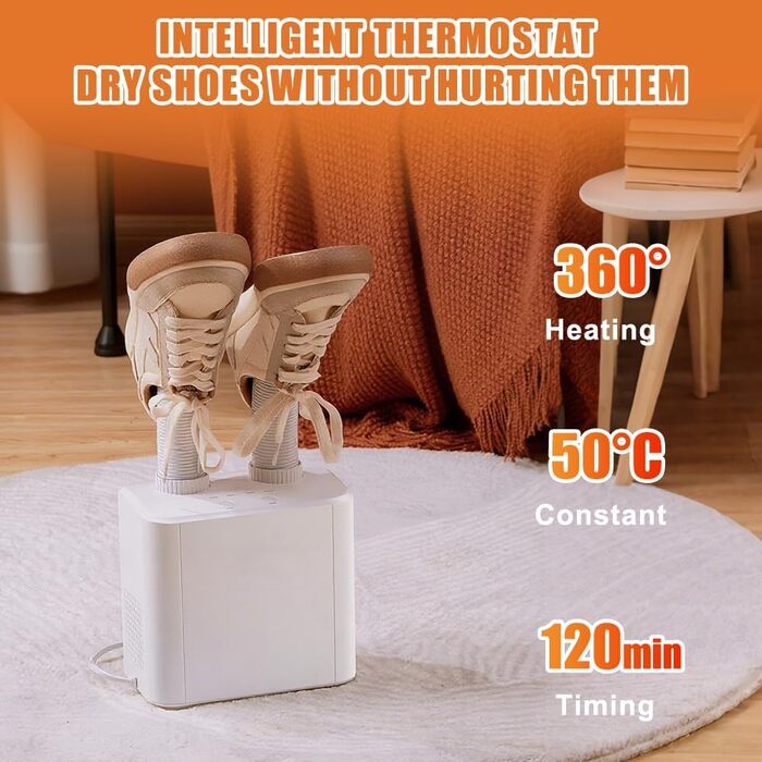 Електричний сушильник для взуття та рукавичок: телескопічний, з таймером, постійна температура, для взуття, шкарпеток, гірськолижних черевиків (білий)