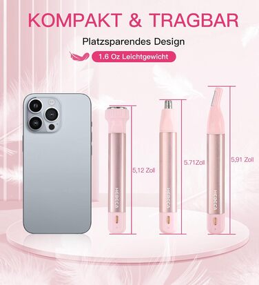 Електричний тример для обличчя для жінок 3-в-1: тример для брів, волосся на обличчі, носа. Бездротовий, вологостійкий, рожевий