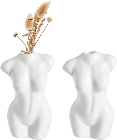 Ceramic Pampas Grass Vase Set of 3 - Decorative Flower Vase for Home, Table Arrangement, Living Room, Office, Wedding & Holiday Decor (White, 12cm)