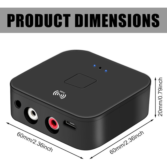 Bluetooth аудіо адаптер NFC 5.0: HiFi приймач для стереосистеми з AUX/Cinch роз'ємами