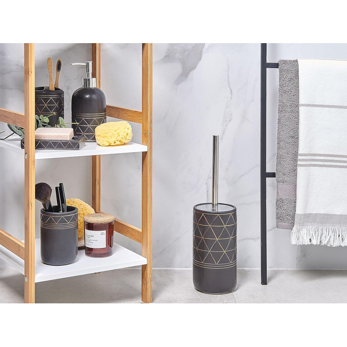 Набір аксесуарів для ванної кімнати Beliani Elegantes (5 шт.) з кераміки чорного/золотого кольору Lanco