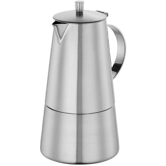 Cilio Espresso Maker MODENA, Stainless Steel, Suitable for All Cooktops, Ø 9.5 cm, Dishwasher Safe, Moka Pot, Espresso Maker 6 Cups, Camping Coffee Maker