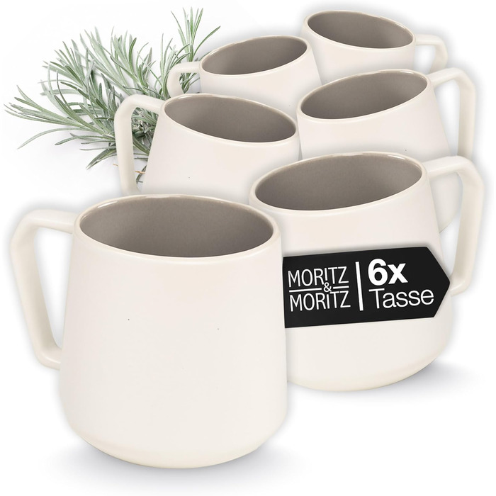 Набір кавових чашок Moritz & Moritz CAVO Stone (6 шт.) - 500 мл, кераміка, стильний дизайн з ручкою