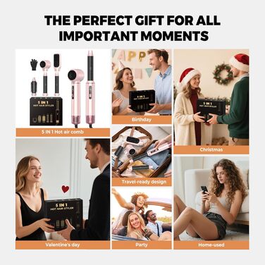 OKWRAP Haarstyler 5 в 1: Airbrush, фен, локони, випрямляч. Набір для створення зачісок (рожевий)